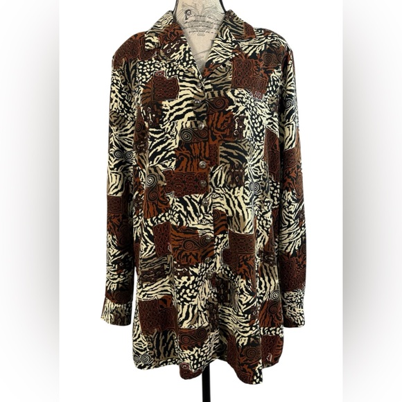 Michele Leslie of California Tops - Michele Leslie California VINTAGE 90s Safari Patchwork Button-Down Blouse Size M